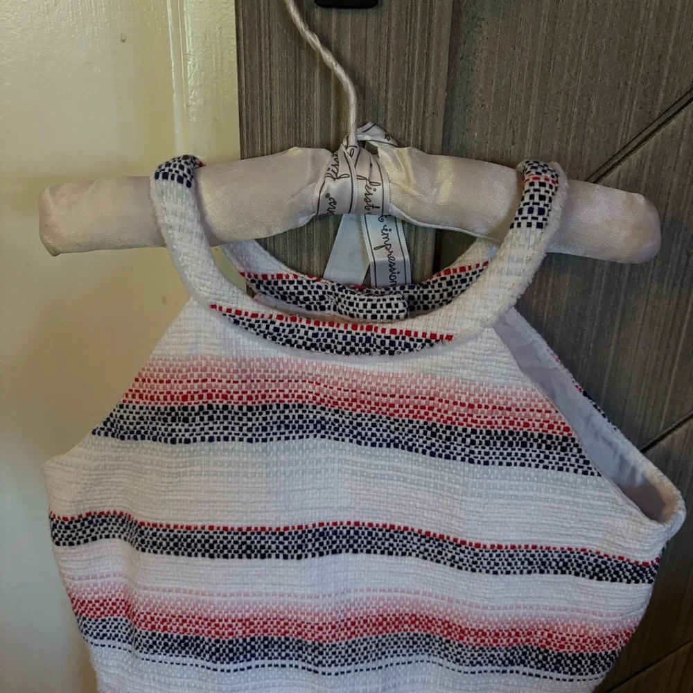 Janie & Jack Girls Cotton Tweed Romper, Size Kids 8, White, Red, Pink, Blue